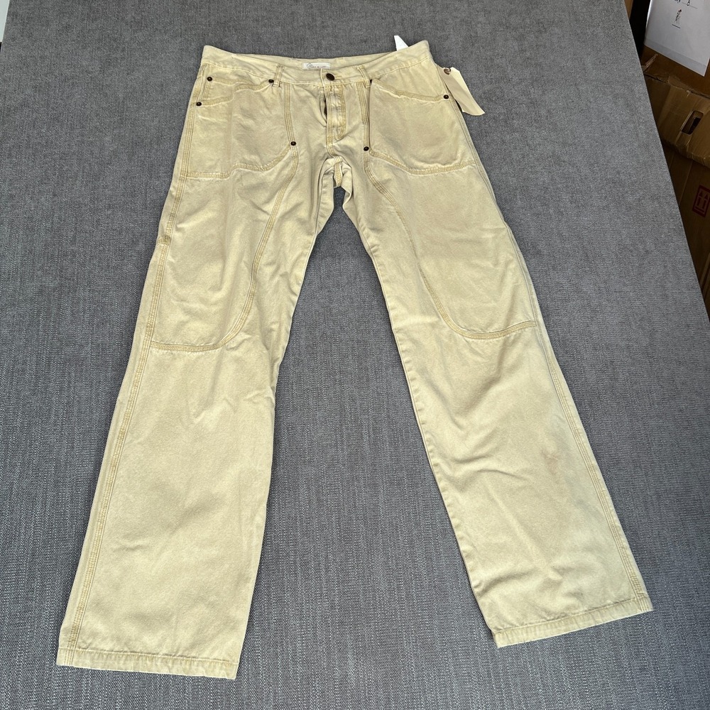 Luck in Luck Pants Mens 34x34 Beige Canvas Knee Patch Relaxed Fit Straight Leg